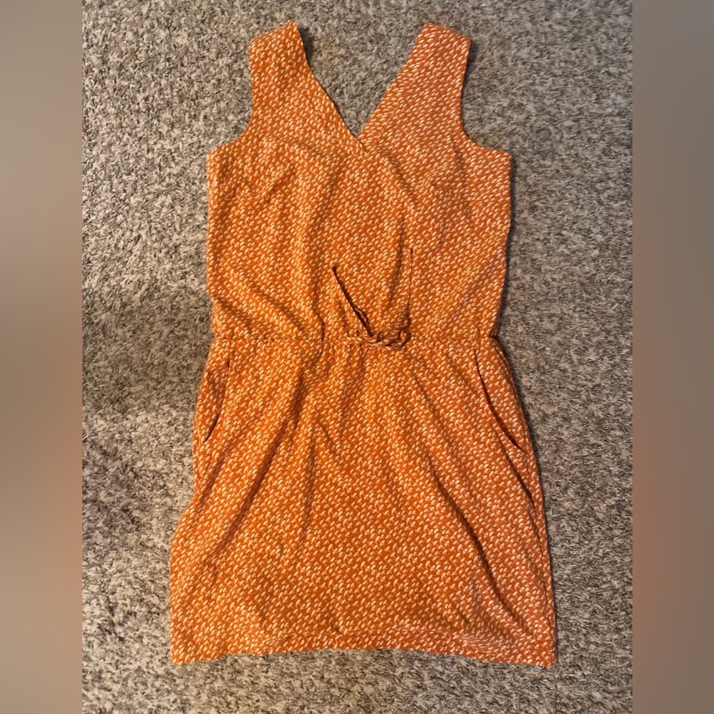 Toad&Co Orange V-Neck Sleeveless Mini Dress with Waist Tie